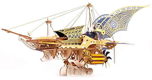 BAUBAUPLAY 3D Puzzle Holz Holzpuzzle Erwachsene, Fantasy Raumschiff Holzpuzzle Modellbausatz Holzbausatz, 3D Puzzle Steampunk Décor Kit Beste Festival Geschenke