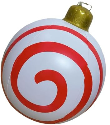 Aufblasbare Weihnachtskugeln für den Außenbereich | Riesiger aufblasbarer Weihnachtsschmuck Ball – PVC 60 cm Weihnachtsdekorkugeln mit weihnachtlichen Süßigkeitenmustern für drinnen und draußen