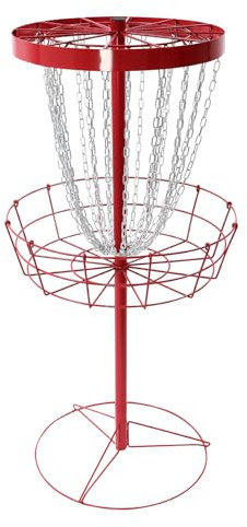 Disc Golf Korb, Disc-Golf-Korb mit 24 Ketten Tragbarer Metall-Golf-Zielkorb für Indoor- und Outdoor-Training Disc-Golf-Korb Leicht zu montieren und demontieren Rot + Silber