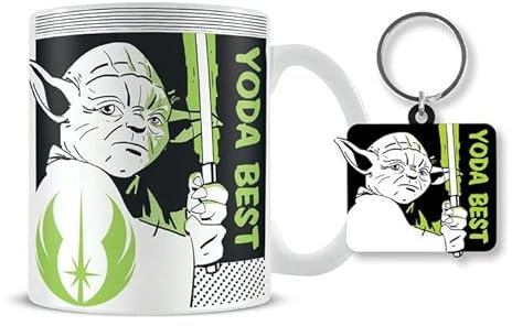 Pyramid International Coffret cadeau Star Wars Yoda (Yoda Best Design) - Tasse de 315 ml - Dessous de verre et porte-clés - Tasse à café en céramique - Produit sous licence officielle