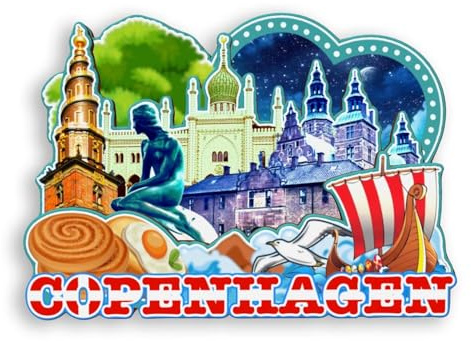 Quwsne Kühlschrankmagnet Kopenhagen Dänemark Kühlschrankmagnet Stadt Reise Souvenirs Touristengeschenke 3D klassische Sehenswürdigkeiten handgefertigt Handwerk Heimdekoration -2067