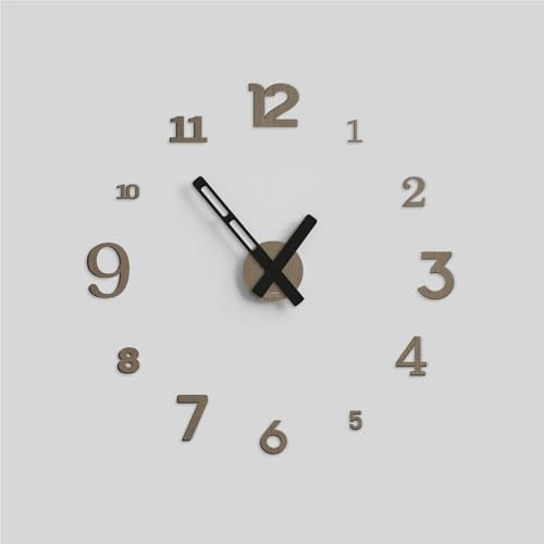 Giallobus - Orologio da Parete Adesivo Grande Float - Typos - Legno Mdf - Float ⌀ 60/80/110cm - 13 - Oak - Orologio da parete moderno - Numeri adesivi 3d - Diametro variabile 60/80/100cm