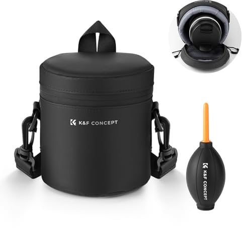 K&F Concept Camera Lens Pouch Case, Waterproof Zipper Lens Protective Bag, Shockproof All-Round Camera Lens Carry Bag for DSLR SLR Lens Size Below 2.9 x4.5 (D x H)