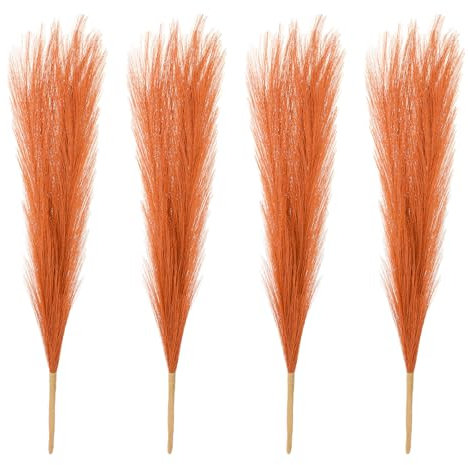 PATIKIL 17 Inch Faux Pampas Grass, 4 Pcs Boho Decor for Home Decoration Artificial Tall Fluffy Stems for Wedding Flower Party Vase Arrangement Centerpieces, Orange
