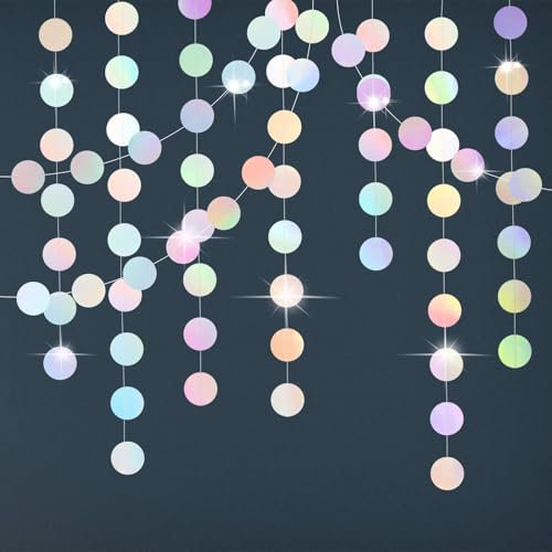 52 Ft Papier Girlande,Bunt Glitzer Papier Circle Dots Garland,4 Stücke 4m Hängende Iridescent Runde Garland für Geburtstag Hochzeit Party Discokugel Fasching Deko