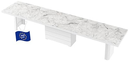 designimpex Design Esstisch HE-444 Marmoroptik/Weiß Hochglanz ausziehbar XXL 160 cm bis 412 cm Esszimmertisch für 16 Personen Kitchentable Funktionstisch Ausziehtisch Esszimmer Tisch Esszimmermöbel