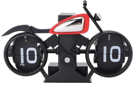 Klappuhr, Mechanische Schreibtischuhr Motorrad Modell Tischuhr Drehuhr Kreative Tischplatte Pendeluhr Ornament Batteriebetriebene Digitale Flip Down Uhr mit Zahnradmechanik für Wohnzimmer Schlafzimmer