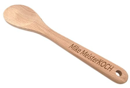 Personalisierter Holz-Kochlöffel mit Lasergravur, Name, Text oder Spruch - Ideal als Geschenk für Hobbyköche, 28cm