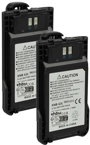 vhbw 2x Battery compatible with Kenwood TK-3000K2, TK-3000K, TK-3000E, TK-3000 Radio, Walkie-Talkie (1000 mAh, 7.4 V, Li-Ion) + Belt Clip