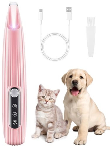 Birshe Tondeuse pour Chien,Tondeuse Chien Tondeuse pour Pattes Silencieuse Tondeuses pour Chiens Toilettage pour Animaux de Compagnie avec Lumière LED Rechargeable par USB (Pink)