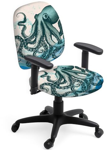 Hobbspring Stuhlhussen Aus Polyester Für Bürostühle 2 Stück Stuhlhussen Mit Oktopus Aufdruck Meerestiere Dehnbare Stuhlhussen Staubdichter Stuhlschutz Schonbezug Für Universellen Schreibtischstuhl