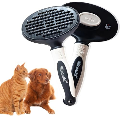Spazzola Pelo Lungo per Cani e Gatti – Autopulente con un Clic, Rimuove Nodi e Peli Morti, Ideale per Maine Coon, Persiani, Golden Retriever – by Miranda