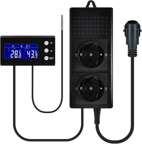 Growsters Thermostat Hygrostat Steckdose Digital mit Tag/Nacht Zeitschaltuhr, Temperaturregler Feuchtigkeitregler Steckdose mit Fühler 220V, Temperatur Feuchtigkeit Regler für Gewächshaus Terrarium