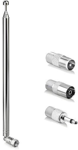 Cenbou 4-Piece DAB Aerial Set: 7-Section Telescopic Pole Radio Antenna with 1 F Male Connector and 3 Types of Adapters, 30-Mile Signal Reception, Portable Digital Aerial for All 75Ω FM Home Radios