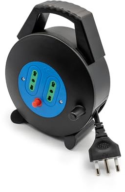 Mach Power Prolunga Elettrica Avvolgicavo 5 Metri, 2 Prese Bipasso 10/16A, Cavo 3G1.0mm?, Spina 16A, Protezione Termica (MP-CR5MB)