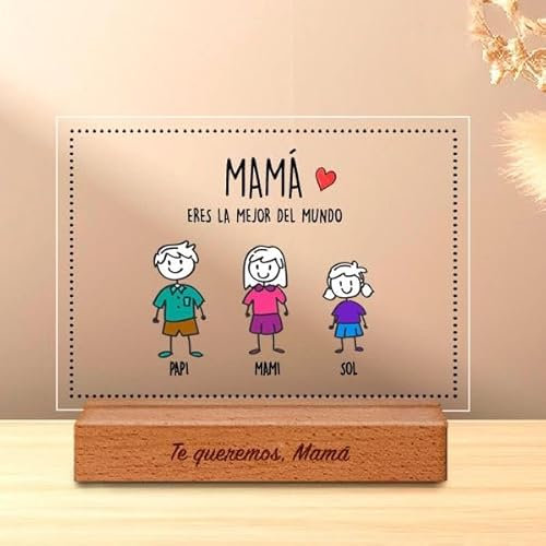 Transparent Gift Placa Personalizada con Muñecos y Texto. Regalo Día del Padre. Regalos para Mamá, Amigos, Cumpleaños. Regalos Originales para Hombre. Placas Personalizadas de Metacrilato Transparente