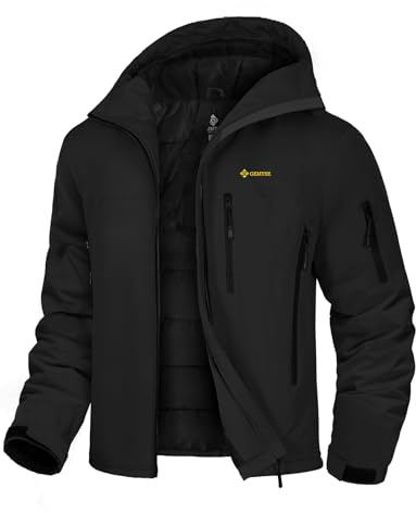 GEMYSE Veste de Ski Homme Chaude Imperméable Coupe-Vent Manteau avec Capuche Idéale pour la Montagne et la Randonnée en Hiver(Noir,S)