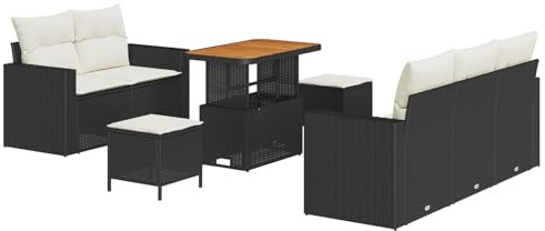 vidaXL 8-teiliges Garten-Sofa-Set mit Kissen in Schwarz und Creme, aus Poly-Rattan. Modernes Lounge-Set für Terrasse und Patio.