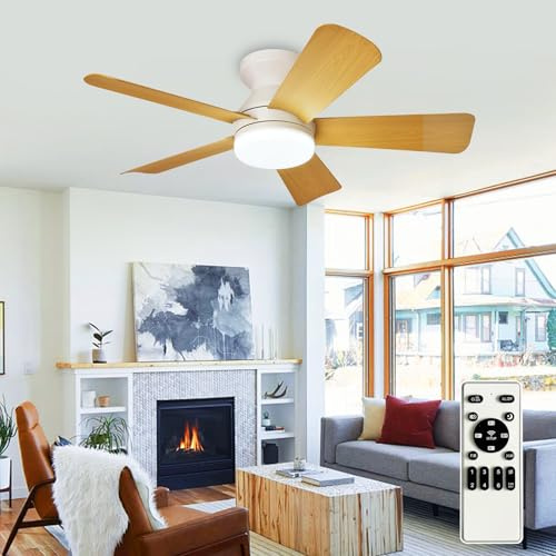 Depuley Moderner Deckenventilator mit Licht:35 Zoll Weiß Kleine Ventilatoren - Dimmbare Deckenventilatoren mit Fernbedienung 5 umkehrbare Holzflügel 6 Geschwindigkeitsstufen Timer