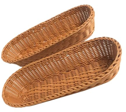 Geflochtener Aufbewahrungskorb Braun 2 Stück Kunststoff für Obst und Gemüse | Imitations Rattan Optik, Schlicht Dekorativ, Passend für Esszimmer und Viele Anlässe
