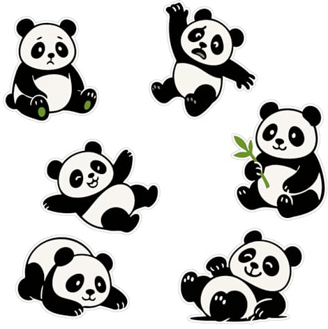 Niedliche Panda-Wandaufkleber, Set mit 6 verspielten Cartoon-Panda-Designs für Kinderzimmer, Kinderzimmer und kreative Räume