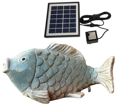 Storm's Gartenzaubereien Wasserspeier Fisch blau-Weiss mit Solarpumpe