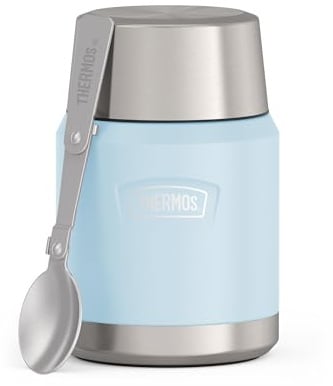 Thermos ICON Thermobehälter für Essen 0,47 l, 14 h heiß, sky mat | 24 h kalt, auslaufsicherer Edelstahl-Isolierbehälter, Lunchpot mit Löffel für Suppe, Pasta, Büro & unterweg, hellblau
