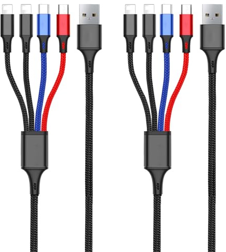 2Pcs multi charger cable,multi charger cable 4 in 1 fast charging,charging cables for multiple devices,multi cable charger,Nylon Braided Compatible with Micro USB/Type C/iP for Phone 17/16/15/14/13