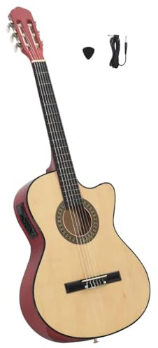 QUAHEAS Westerngitarr, Cutaway med 6 strängar, 4-bands ekvaliserare, lindträkorpus, 65 cm mensur, naturfärgad, inkl. tillbehörskabel, akustisk konsertgitarr för nybörjare, barn, musikundervisning
