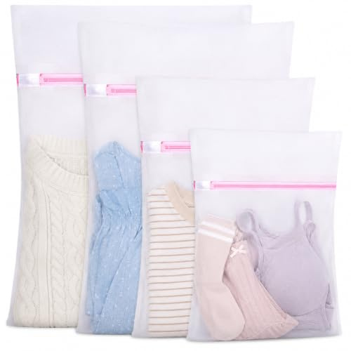 Sacchetti Lavatrice Biancheria, 4 Pezzi Sacchetti per Lavatrice, per Abiti | Con Cerniera Nascosta, Sacchetto Lavatrice, per Camicie, Biancheria Intima, Vestiti per Bambini, Reggiseni