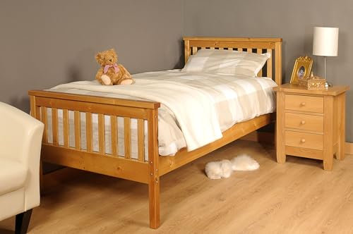 Comfy Living 3ft Single Atlantis Style Wooden Pine Bed Frame in Caramel with Kerri Mattress