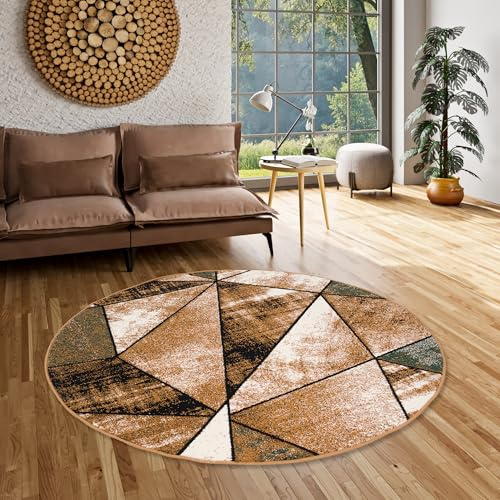 Pergamon Designer Teppich Modern Wohnzimmer Schlafzimmer Esszimmer Kurzflor Brilliant Beige Braun Magic Rund