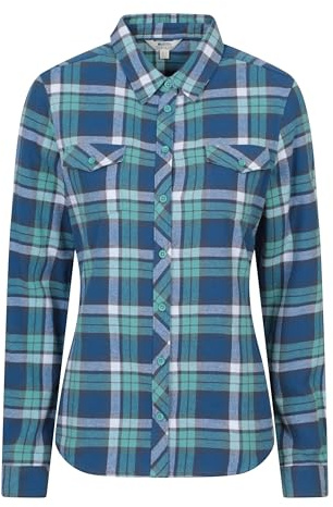 Mountain Warehouse Willow Brushed Flannel Ls Womens Shirt - Lightweight, Soft Lining with Extra Warmth & Comfort, Easy Care - for Spring Summer & Travelling Blue Women's Size 10