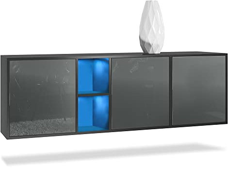 Vladon Kommode Cuba, Made in Germany, Schwarz matt/Grau Hochglanz - Modernes Sideboard für Ihr Wohnbereich - (BxHxT) 182x53x35 cm