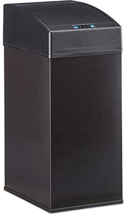Relaxdays, schwarz Sensor Mülleimer, Automatikdeckel, Inneneimer mit Griff, hygienisch, 7 L, Stahl, HBT: 35 x 15 x 20 cm, Kunststoff, Standard