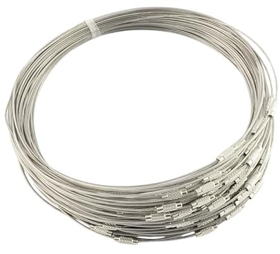 10 Halsreifen Halsketten für Wechselschmuck Edelstahl Farbe Silber | nylonummantelt Schraubverschluss