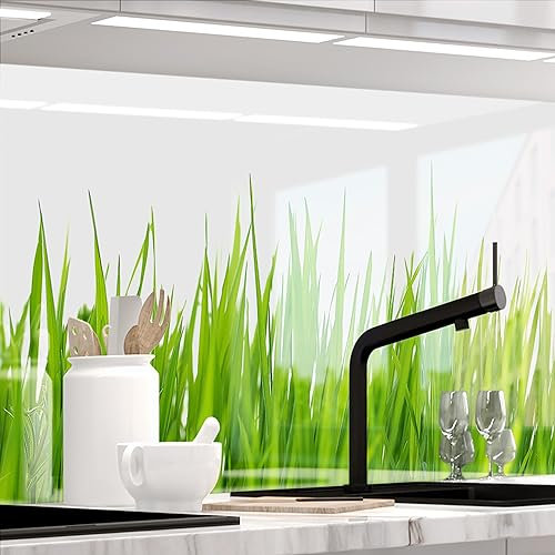StickerProfis Küchenrückwand selbstklebend Glasoptik - Wiesen Gras - 1.8mm, Versteift, alle Untergründe, Hart PET Material, Premium 60 x 220cm