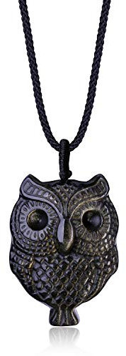 COAI Pendentif Hibou Pierres Véritables Obsidienne Dorée Cordon Ajustable Homme