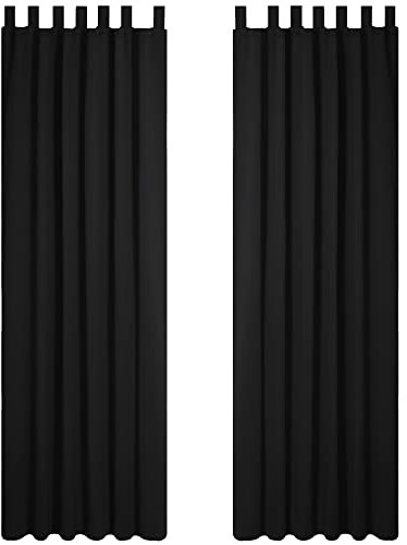 Deconovo Blickdichte gardinen mit Schlaufen gardinen Thermo Verdunkelungsvorhänge Kinderzimmer Thermovorhänge Kälteschutz, 280x140 cm(HöhexBreite), Schwarz, 2er Set