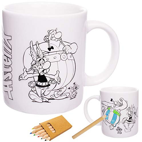 alles-meine.de GmbH 4 TLG. Set Kaffeetassen/Henkeltassen - Asterix - Obelix - Idefix - Porzellan/Keramik - groß - 340 ml - zum Bemalen inkl. Buntstifte - Teetasse - Tasse -..
