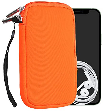kwmobile Handytasche für Smartphones L - 6,5 - Neopren Handy Hülle Neon Orange - Handy Tasche 16,5 x 8,9 cm Innenmaße