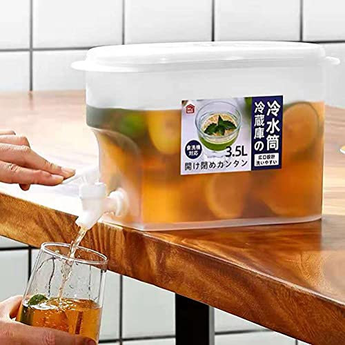 RUSTOO Bouilloire Froide pour réfrigérateur Domestique 3.5L, Distributeur de Boissons avec Couvercle, avec Robinet, Seau à Eau glacée de Grande capacité, pichet à jus de Citron