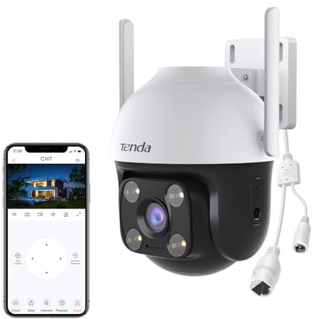 Tenda 2.5K 4MP Camara Vigilancia Exterior, Visión Nocturna a Todo Color 35M, PTZ Cámara IP WiFi con AI Detección de Humana y vehículos, Seguimiento Automático, Audio Bidireccional, ONVIF, Alexa, CH7