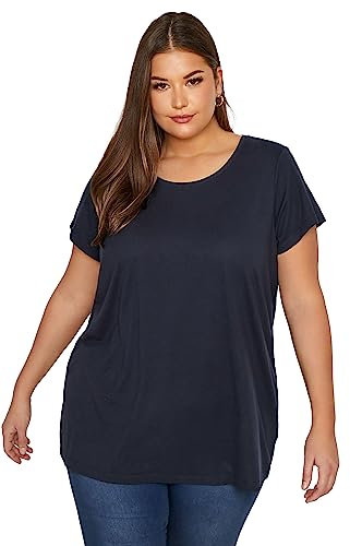 Yours Curve Essential Cotton Soft Stretch Short Sleeve Scoop Neck Tee T-Shirt - Women's - Plus Size Blue 22-24