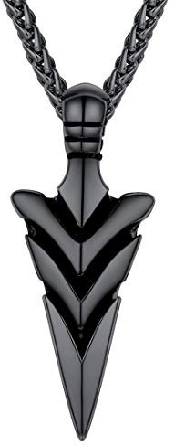 U7 Glückbringer Speerspitze Anhänger Halskette schwarz Edelstahl Pfeilspitze mit 55+5cm Weizenkette Punk Rock Stil Modeschmuck Accessoire