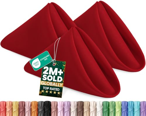 Utopia Home Stoffservietten, 12 Stück, rot, 43,2 x 43,2 cm, 100% Polyester-Servietten mit gesäumten Kanten, waschbare Servietten, ideal für Partys, Hochzeiten und Abendessen