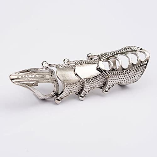 Wdhybwcx Punk-Ritter-Schädel-Doppelfinger-Ring-Knöchel-Rüstungs-Vollfinger-Ring Gothic Punk Silvery Ghost Rings Men-Resizable,Silber