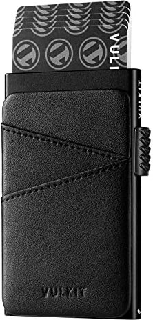 VULKIT Credit Card Holder RFID Blocking Metal Card Holder for Men Pop Up Card Wallet Slim Men's Wallet, Black