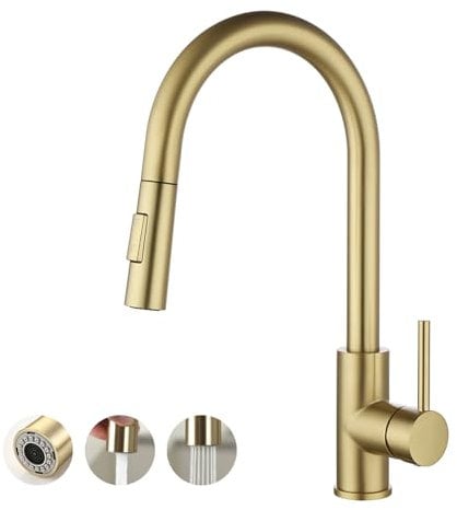 Havin Gold Kitchen Faucet with Pull Down Sprayer, High Arc Stainless Steel Material, with cUPC Ceramic Cartridge,Without Deck Plate,Fit for 1 Hole Kitchen Sink or Laundry Sink,Brushed Gold,HV501G