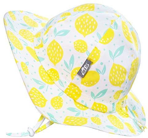 Jan & Jul Atmungsaktiver Baby Sonnenhut für Mädchen, 100% Baumwolle (M: 6-24 Monate, Zitronen frisch)